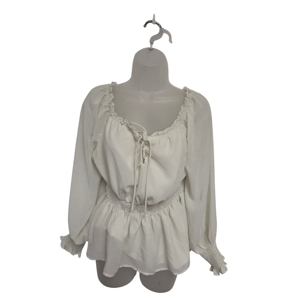 Scarlet Darkness Ivory White Peasant Blouse Smocked Peplum Top Victorian Gothic
